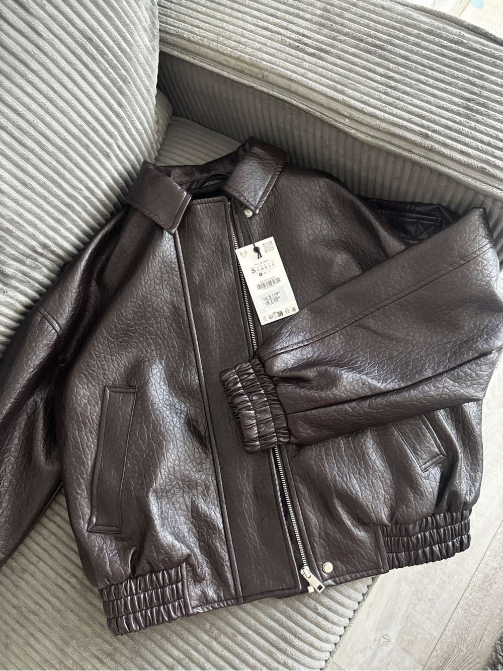 Zara Women's Dark Brown Faux Leather Bomber Jacket